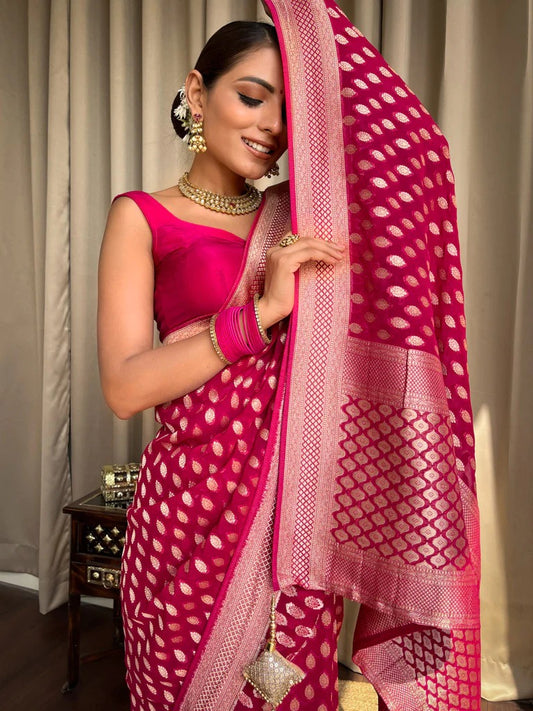 Elegantly decorated with gorgeous Solid Jacquard weave that gives a perfect look to the outfit Pink Colour