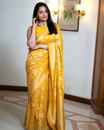 Elegantly decorated with gorgeous Solid Jacquard weave that gives a perfect look to the outfit Yellow Colour