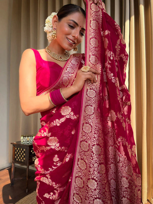 Elegantly decorated with gorgeous Solid Jacquard weave that gives a perfect look to the outfit Pink Colur