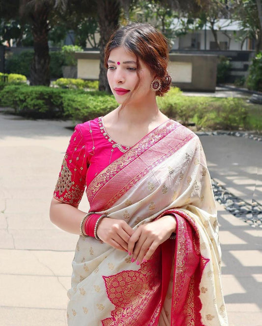 Elegantly decorated with gorgeous Solid Jacquard weave that gives a perfect look to the outfit white Colour