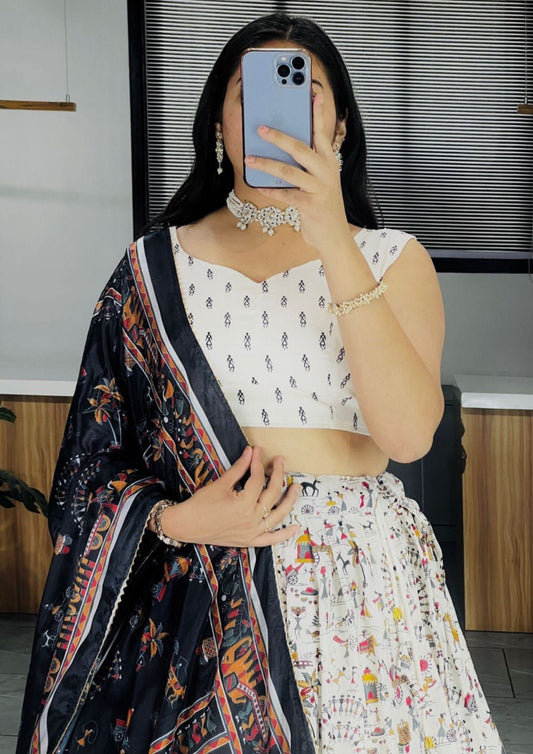 White And Black Color Lehenga Choli