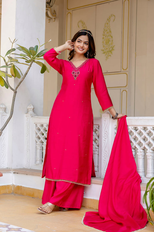 Desinger Handwork Kurti With plazzo and dupatta set