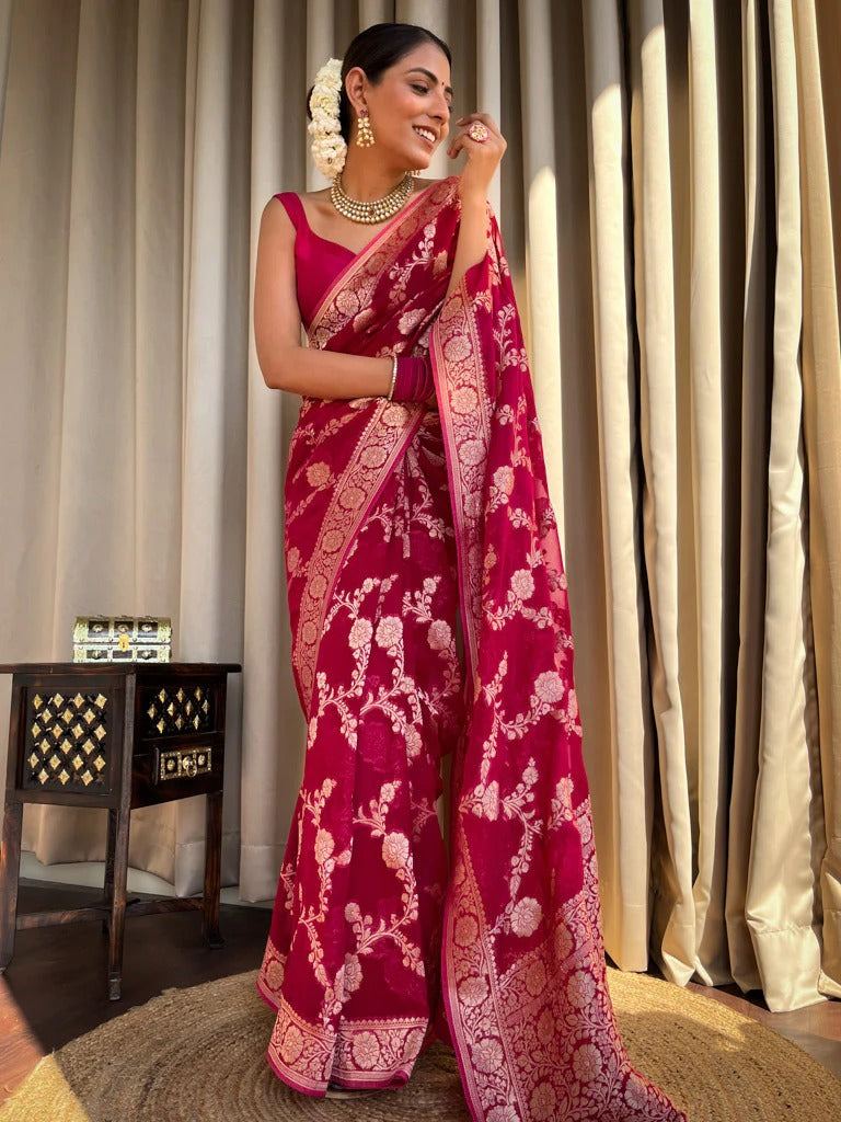 Elegantly decorated with gorgeous Solid Jacquard weave that gives a perfect look to the outfit Pink Colur