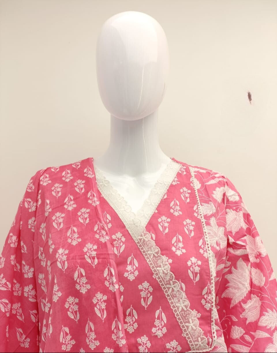 Women's Printed Cotton Anarkali Kurta & Pant With Dupatta Set - Gajri