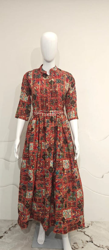 Cotton Anarkali Gown With Embroidery Work