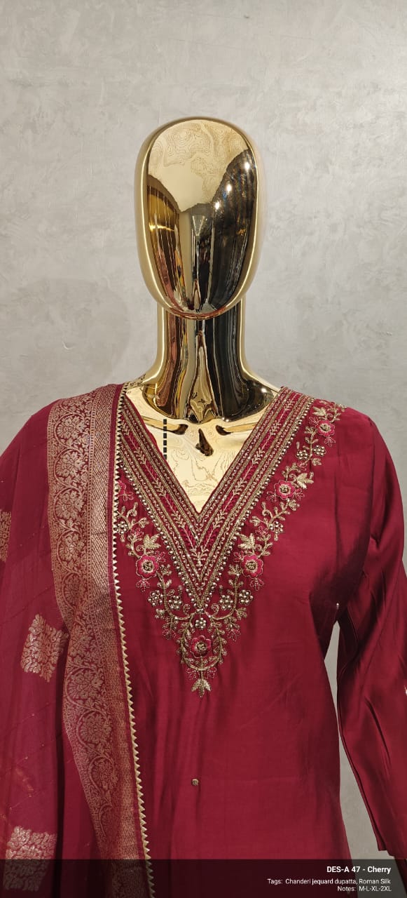 Women's Printed Cotton Anarkali Kurta & Pant With Dupatta Set With Embroidery Work