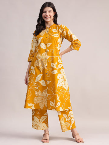 Women's Yellow & White Floral Printed Cotton Co-Ord Set