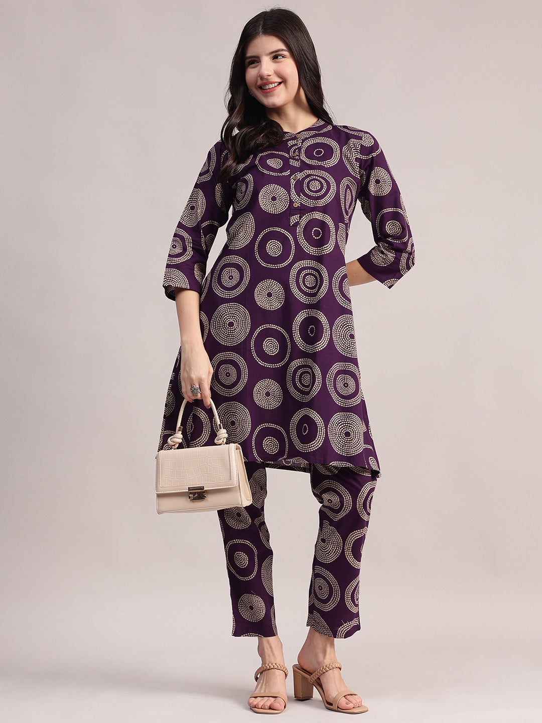 Women's Purple Geometric Printed Cotton Co-ord Set