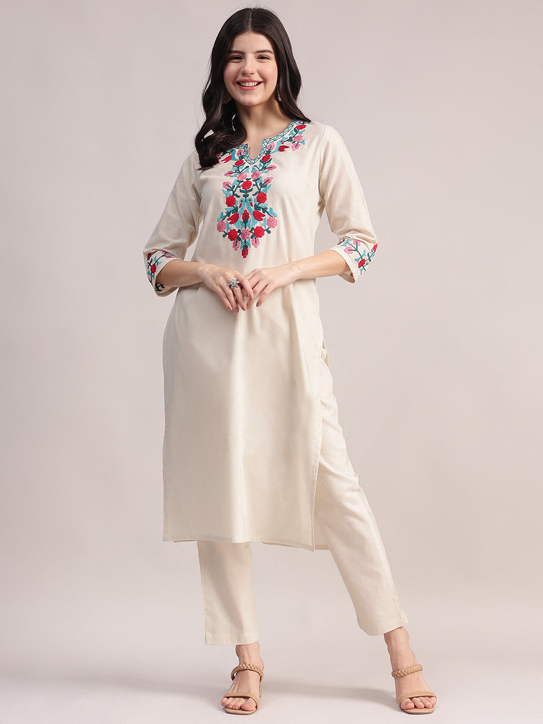 Women's Off-White Embroidered Co-Ord Set
