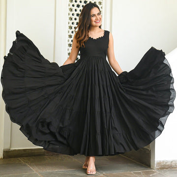 Black Color Sleeveless Anarkali Frill Gown