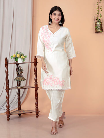 White Hand work Embroidered Co-Ord Set