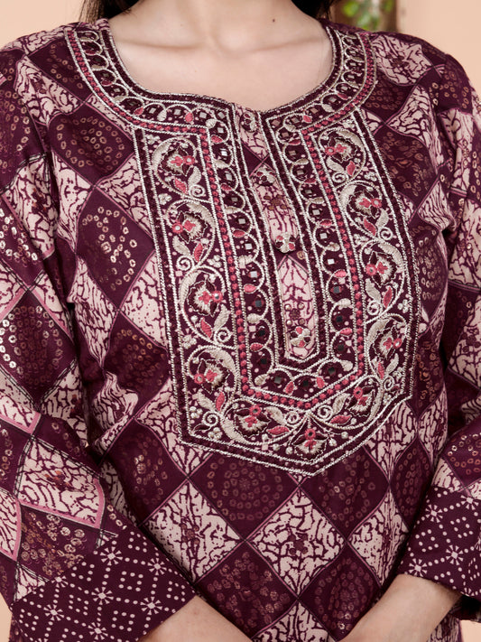 Women Printed Cotton Anarkali Kurta & Pant With Dupatta Set
