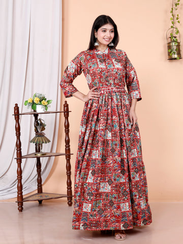 Cotton Anarkali Gown With Embroidery Work