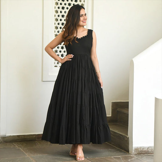 Black Color Sleeveless Anarkali Frill Gown